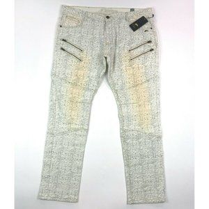 A Tiziano Curtis Straight Fit Tapered Leg Jeans Mens 42 White Black Marble Faded